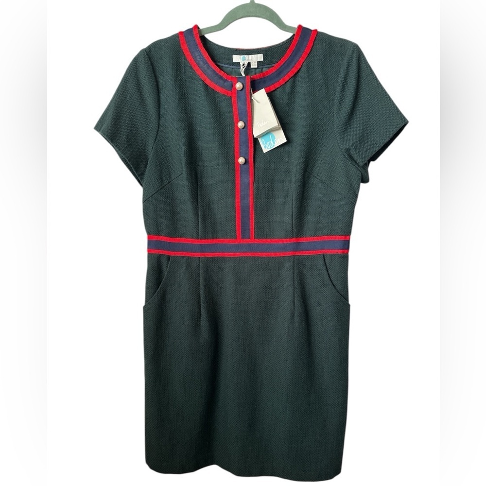 BODEN Short Sleeves Size 12R Red Trim Lined Office Special Occassions Dress